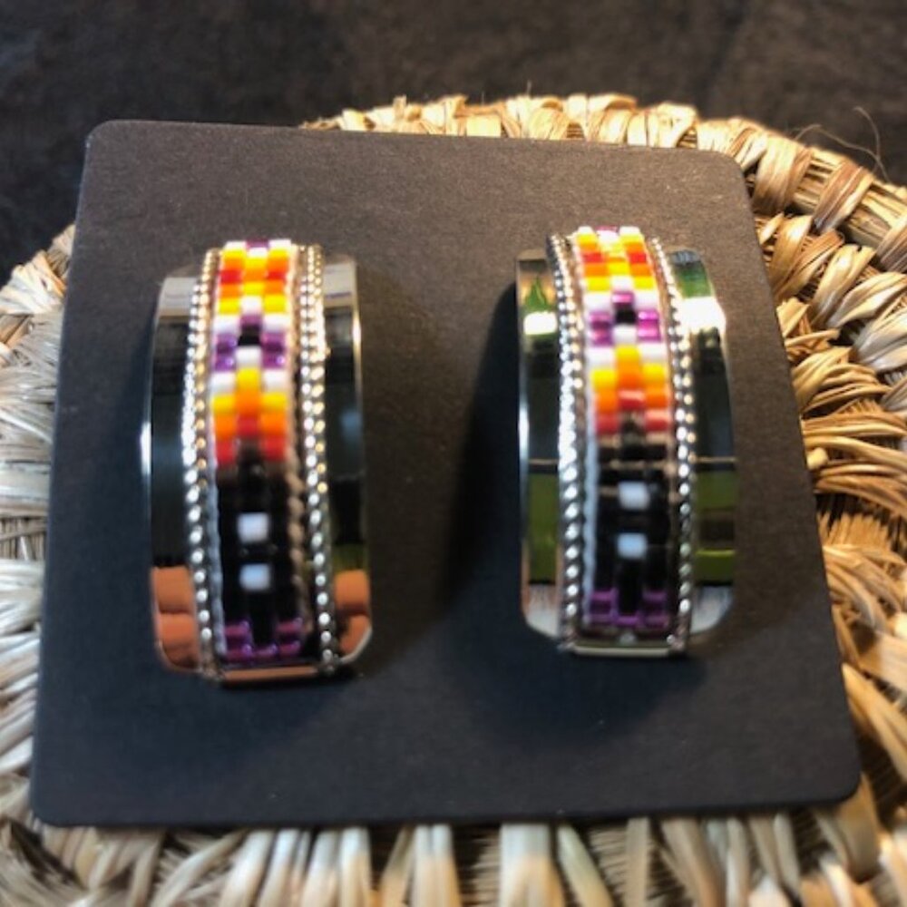 Native American Navajo Nickel Silver and Beaded Butterfly Closure Earrings - NEW